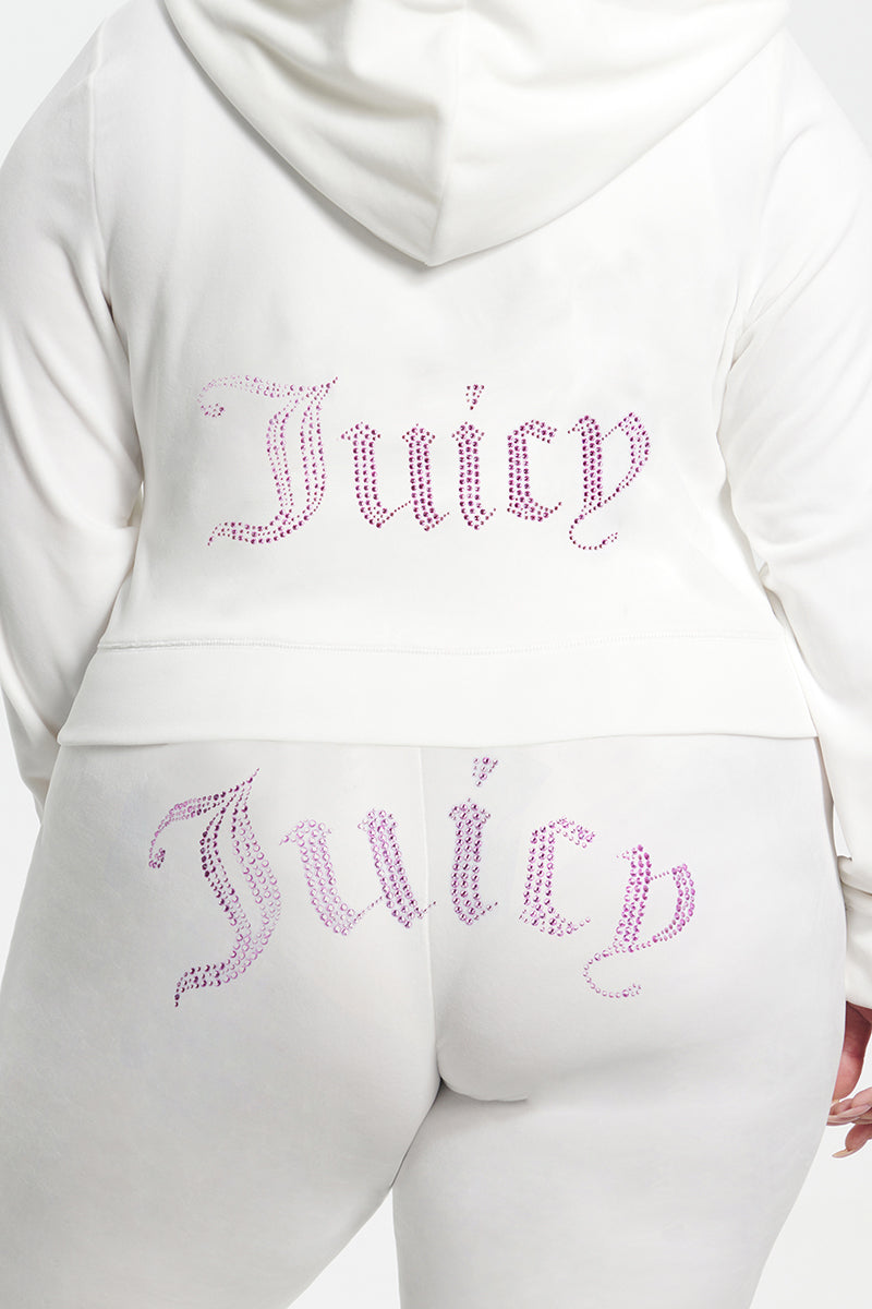 Plus-Size Technicolor Customizable Big Bling Velour Hoodie - Angel - Juicy Couture