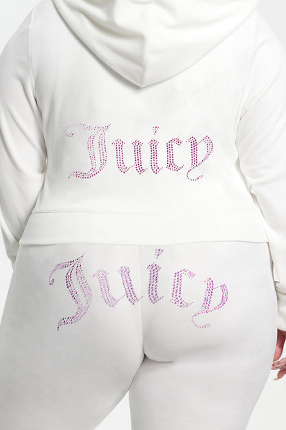 Plus-Size Technicolor Customizable Big Bling Velour Hoodie - Angel - Juicy Couture