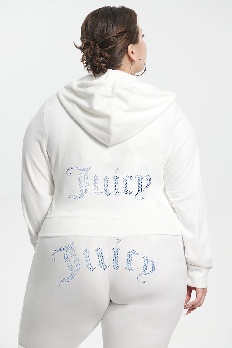 Plus-Size Technicolor Customizable Big Bling Velour Hoodie - Angel - Juicy Couture