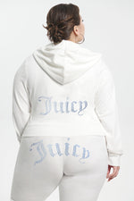 Plus-Size Technicolor Customizable Big Bling Velour Hoodie - Angel - Juicy Couture