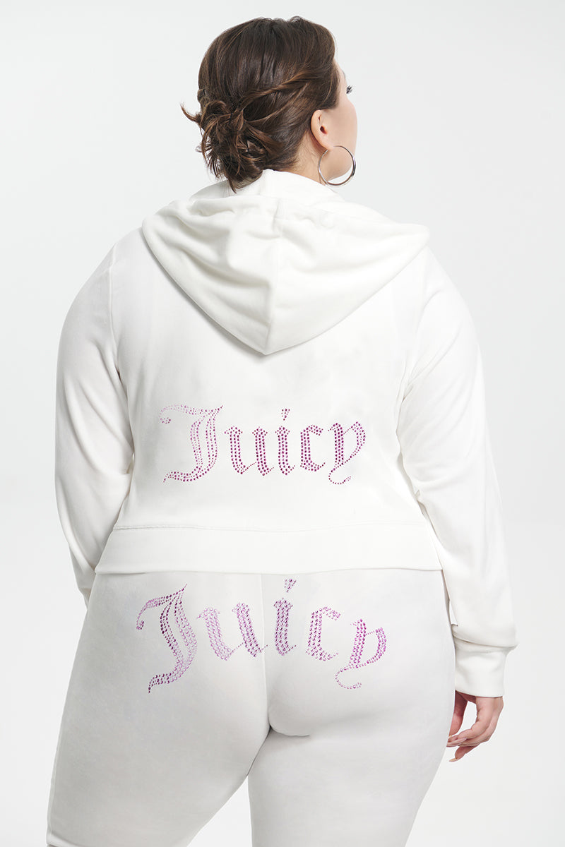 Plus-Size Technicolor Customizable Big Bling Velour Hoodie - Angel - Juicy Couture