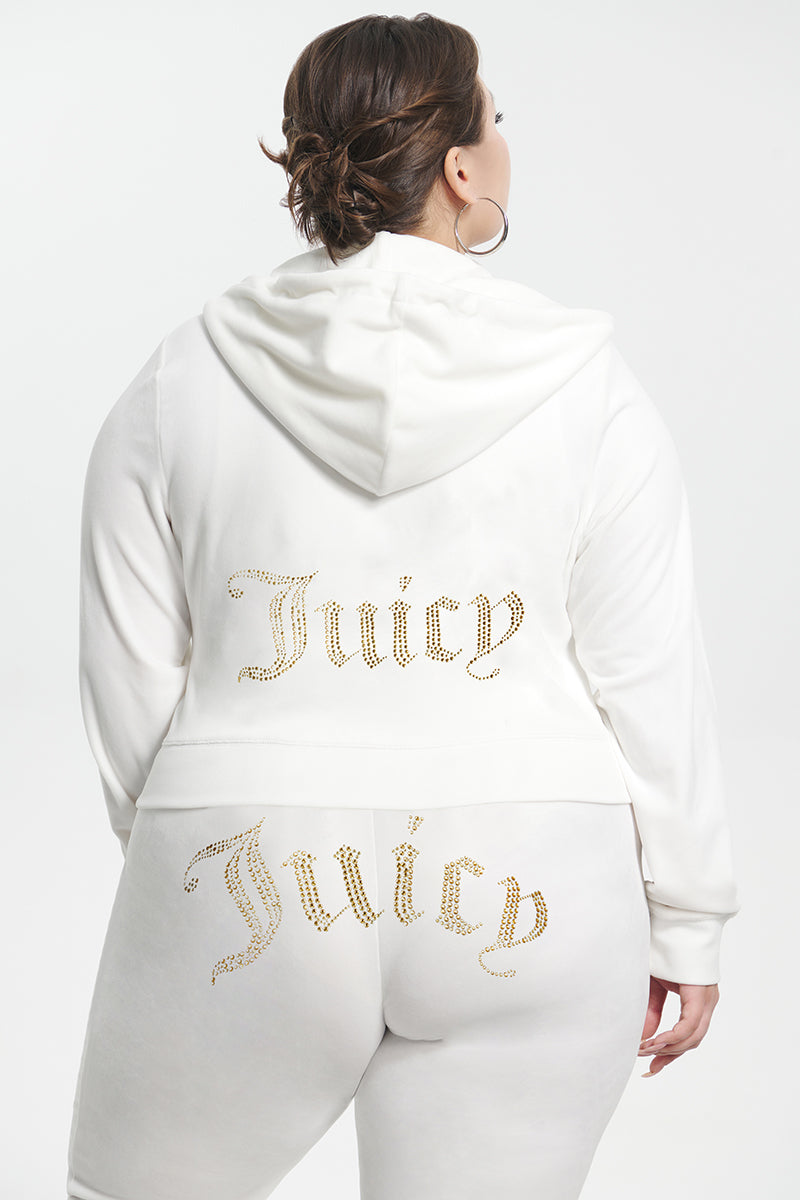 Plus-Size Technicolor Customizable Big Bling Velour Hoodie - Angel - Juicy Couture