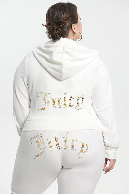 Plus-Size Technicolor Customizable Big Bling Velour Hoodie - Angel - Juicy Couture