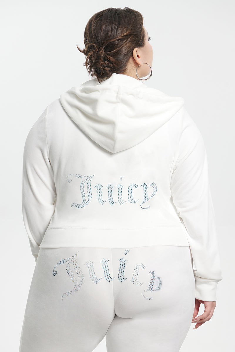Plus-Size Technicolor Customizable Big Bling Velour Hoodie - Angel - Juicy Couture