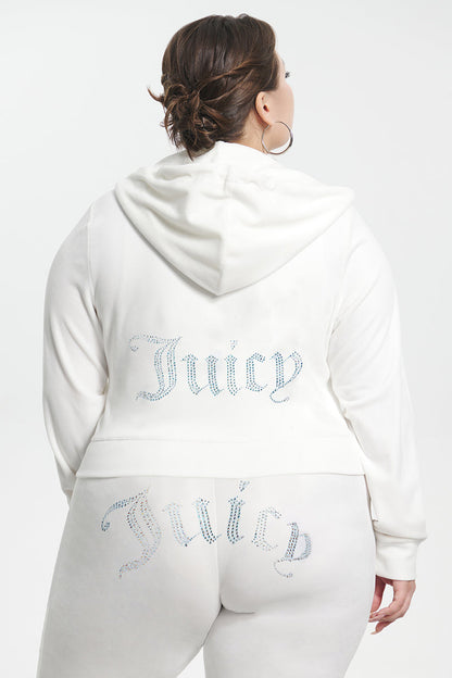 Plus-Size Technicolor Customizable Big Bling Velour Hoodie - Angel - Juicy Couture