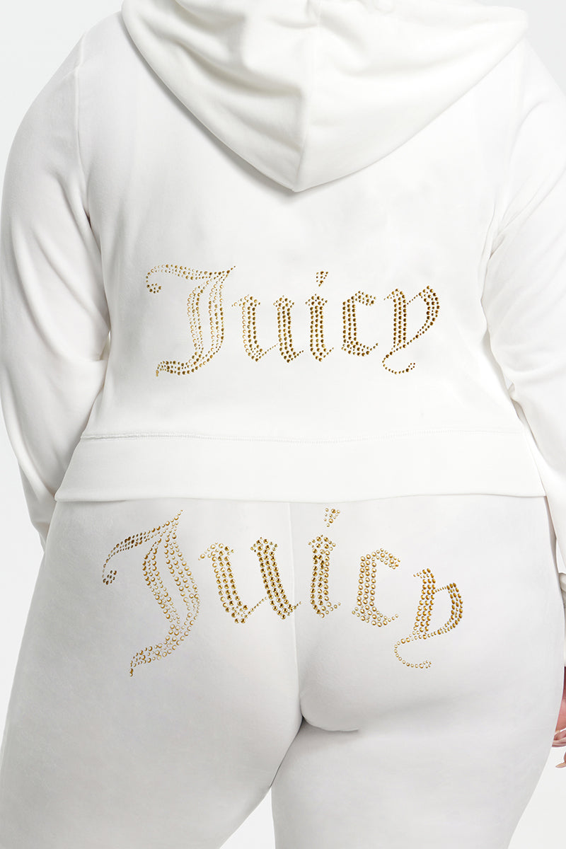 Plus-Size Technicolor Customizable Big Bling Velour Hoodie - Angel - Juicy Couture