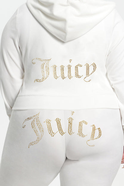 Plus-Size Technicolor Customizable Big Bling Velour Hoodie - Angel - Juicy Couture