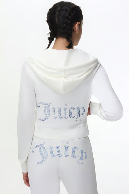 Technicolor Customizable Big Bling Velour Hoodie - Angel - Juicy Couture