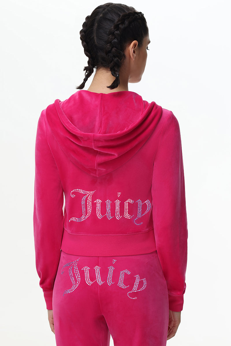Technicolor Customizable Big Bling Velour Hoodie - Free Love - Juicy Couture