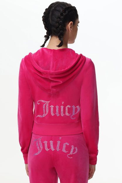Technicolor Customizable Big Bling Velour Hoodie - Free Love - Juicy Couture