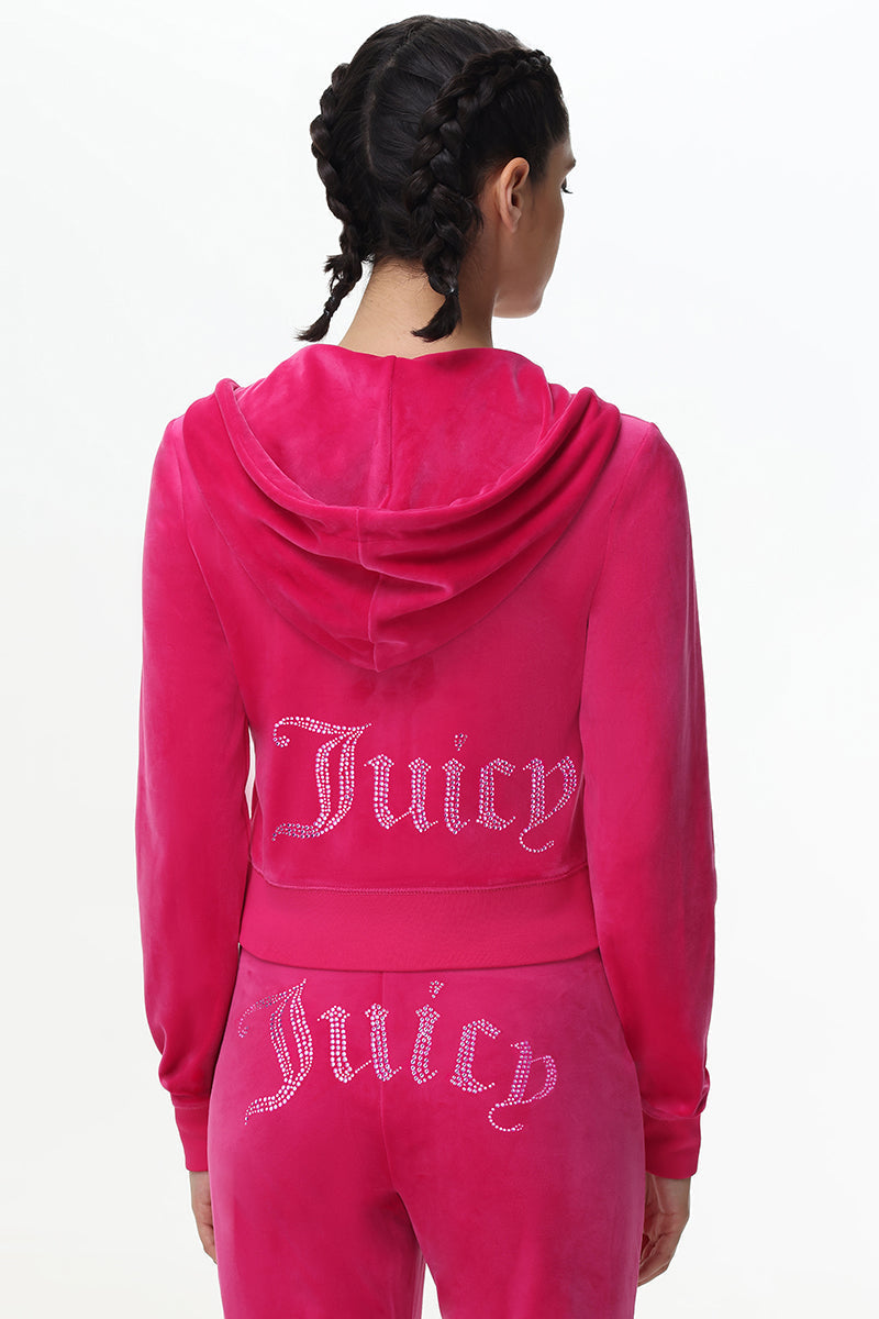 Technicolor Customizable Big Bling Velour Hoodie - Free Love - Juicy Couture