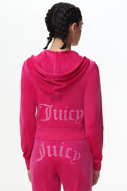Technicolor Customizable Big Bling Velour Hoodie - Free Love - Juicy Couture