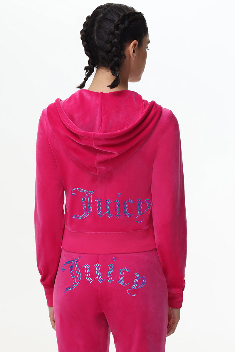 Technicolor Customizable Big Bling Velour Hoodie - Free Love - Juicy Couture