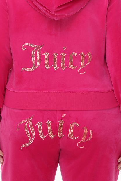 Plus-Size Technicolor Customizable Big Bling Velour Hoodie - Free Love - Juicy Couture