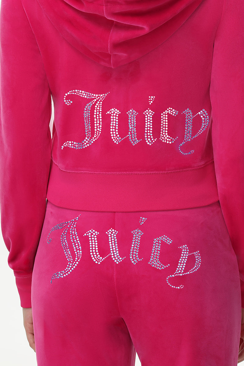 Technicolor Customizable Big Bling Velour Hoodie - Free Love - Juicy Couture