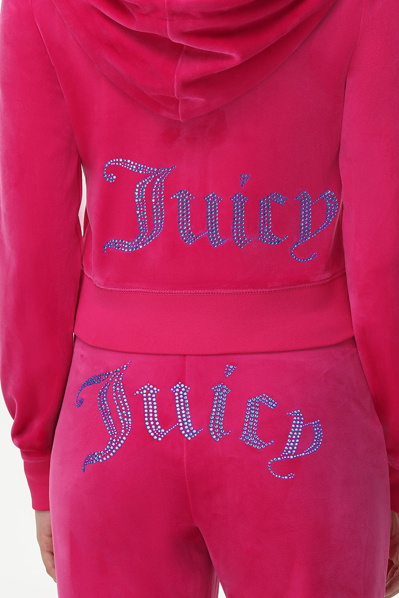 Technicolor Customizable Big Bling Velour Hoodie - Free Love - Juicy Couture