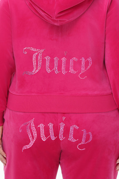 Plus-Size Technicolor Customizable Big Bling Velour Hoodie - Free Love - Juicy Couture