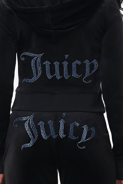 Technicolor Customizable Big Bling Velour Hoodie - Liquorice - Juicy Couture