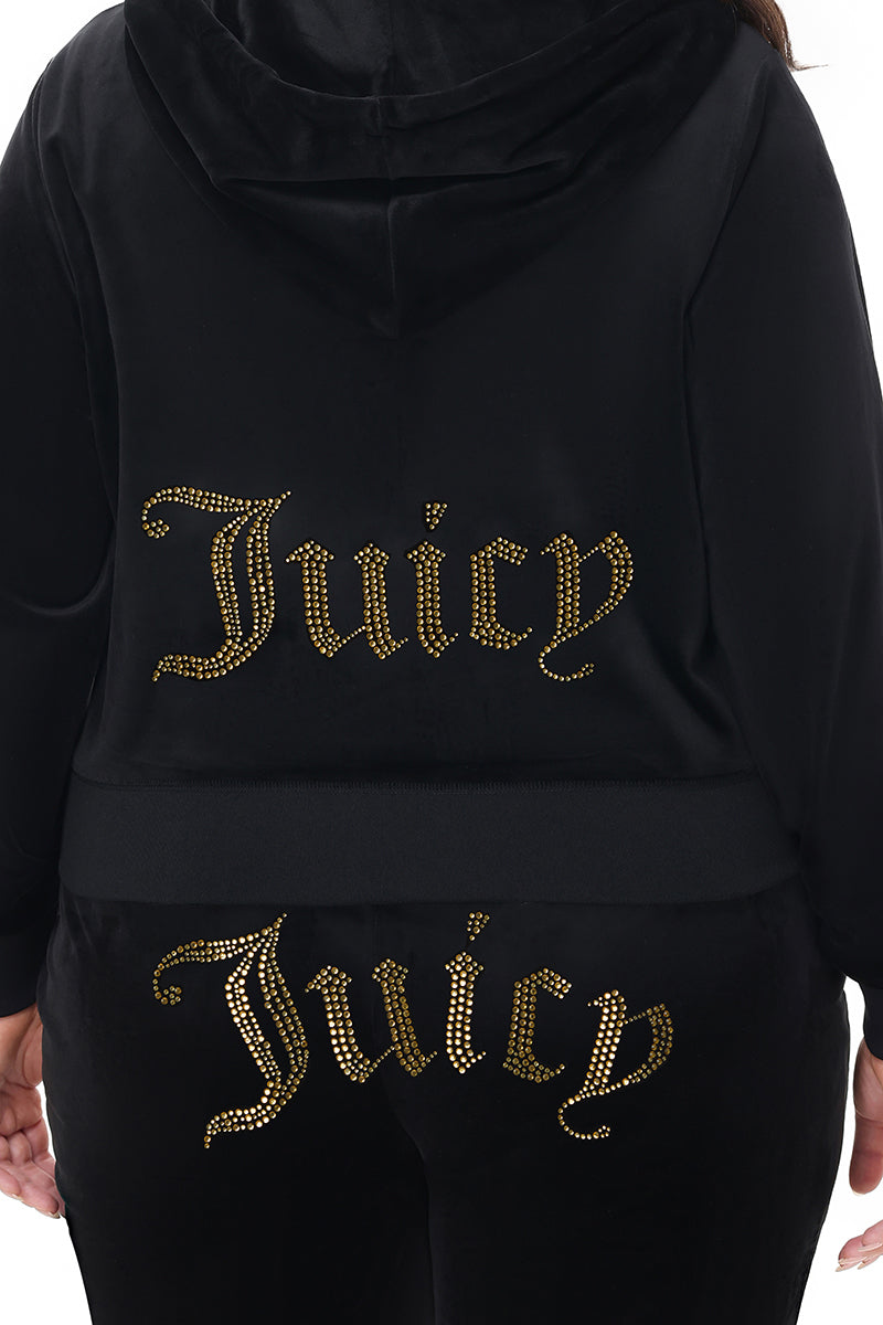Plus-Size Technicolor Customizable Big Bling Velour Hoodie - Liquorice - Juicy Couture