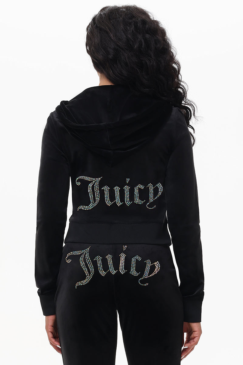 Technicolor Customizable Big Bling Velour Hoodie - Liquorice - Juicy Couture