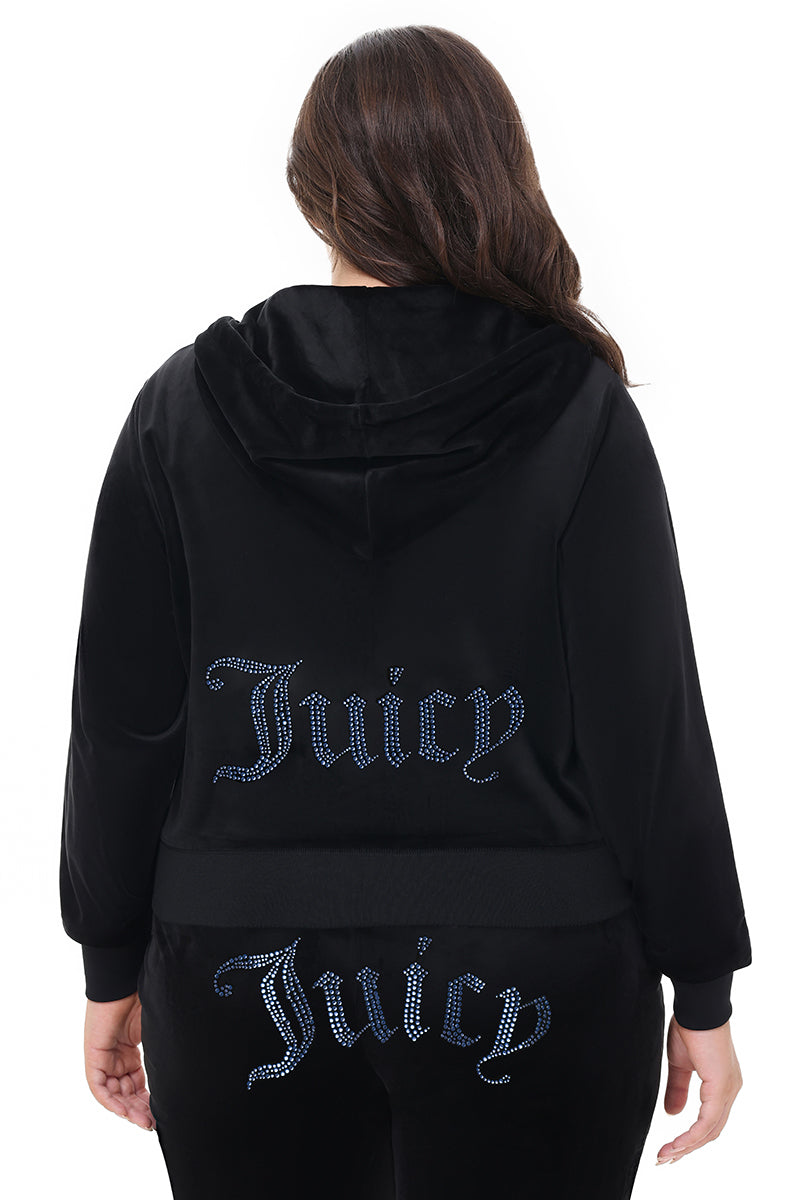 Plus-Size Technicolor Customizable Big Bling Velour Hoodie - Liquorice - Juicy Couture