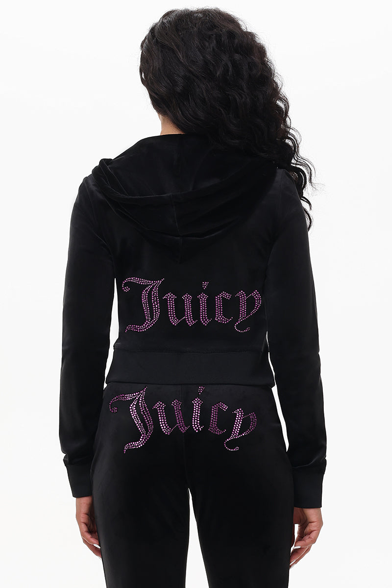 Technicolor Customizable Big Bling Velour Hoodie - Liquorice - Juicy Couture