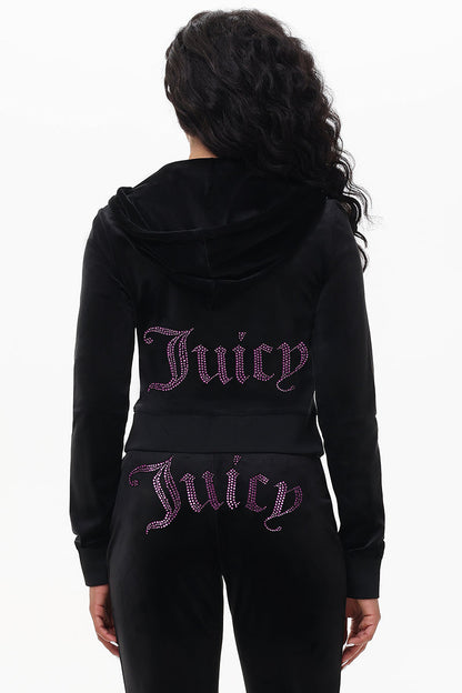 Technicolor Customizable Big Bling Velour Hoodie - Liquorice - Juicy Couture