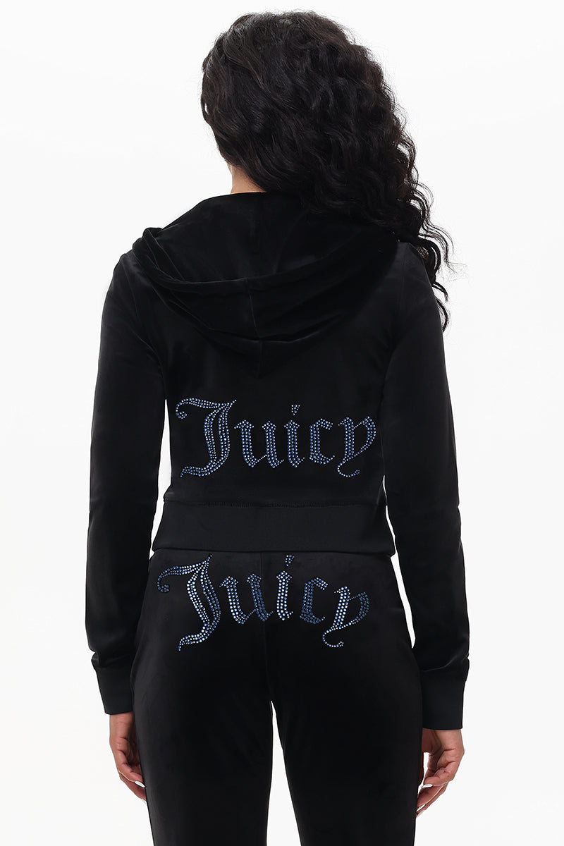 Technicolor Customizable Big Bling Velour Hoodie - Liquorice - Juicy Couture