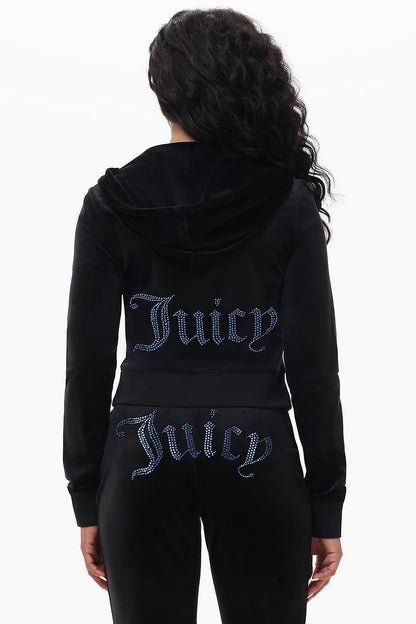 Technicolor Customizable Big Bling Velour Hoodie - Liquorice - Juicy Couture