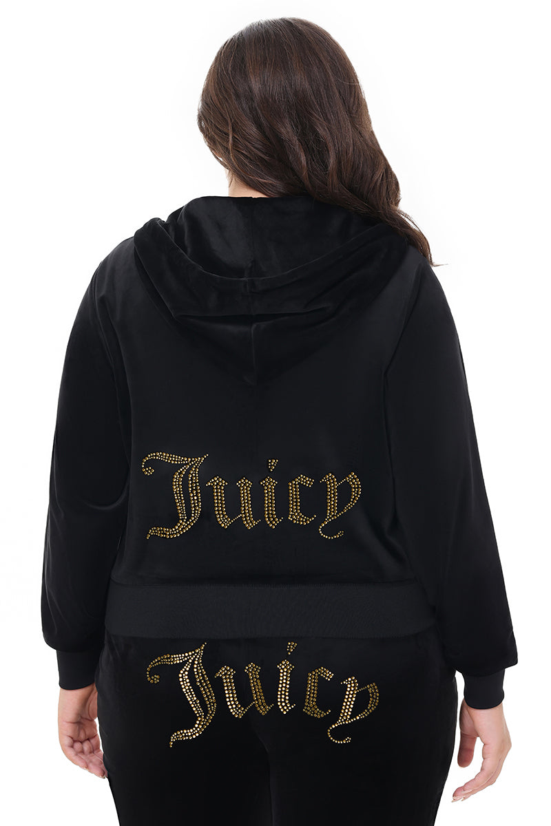 Plus-Size Technicolor Customizable Big Bling Velour Hoodie - Liquorice - Juicy Couture