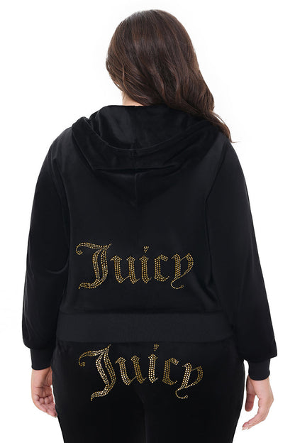 Plus-Size Technicolor Customizable Big Bling Velour Hoodie - Liquorice - Juicy Couture
