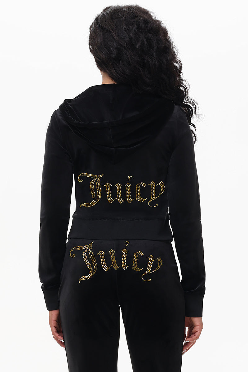 Technicolor Customizable Big Bling Velour Hoodie - Liquorice - Juicy Couture