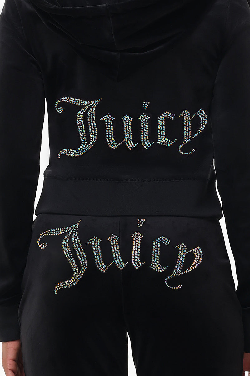Technicolor Customizable Big Bling Velour Hoodie - Liquorice - Juicy Couture