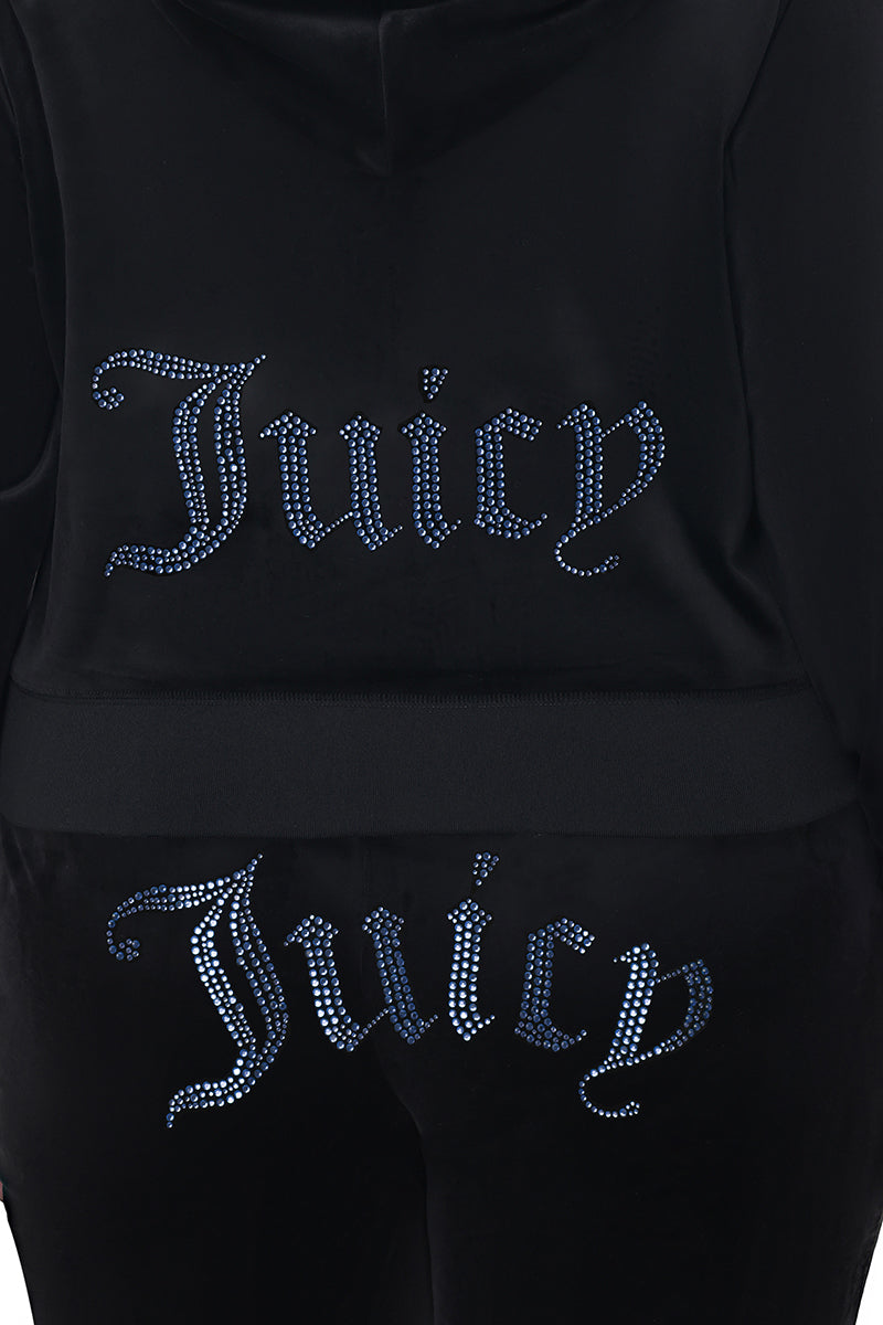 Plus-Size Technicolor Customizable Big Bling Velour Hoodie - Liquorice - Juicy Couture