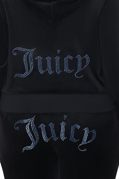 Plus-Size Technicolor Customizable Big Bling Velour Hoodie - Liquorice - Juicy Couture