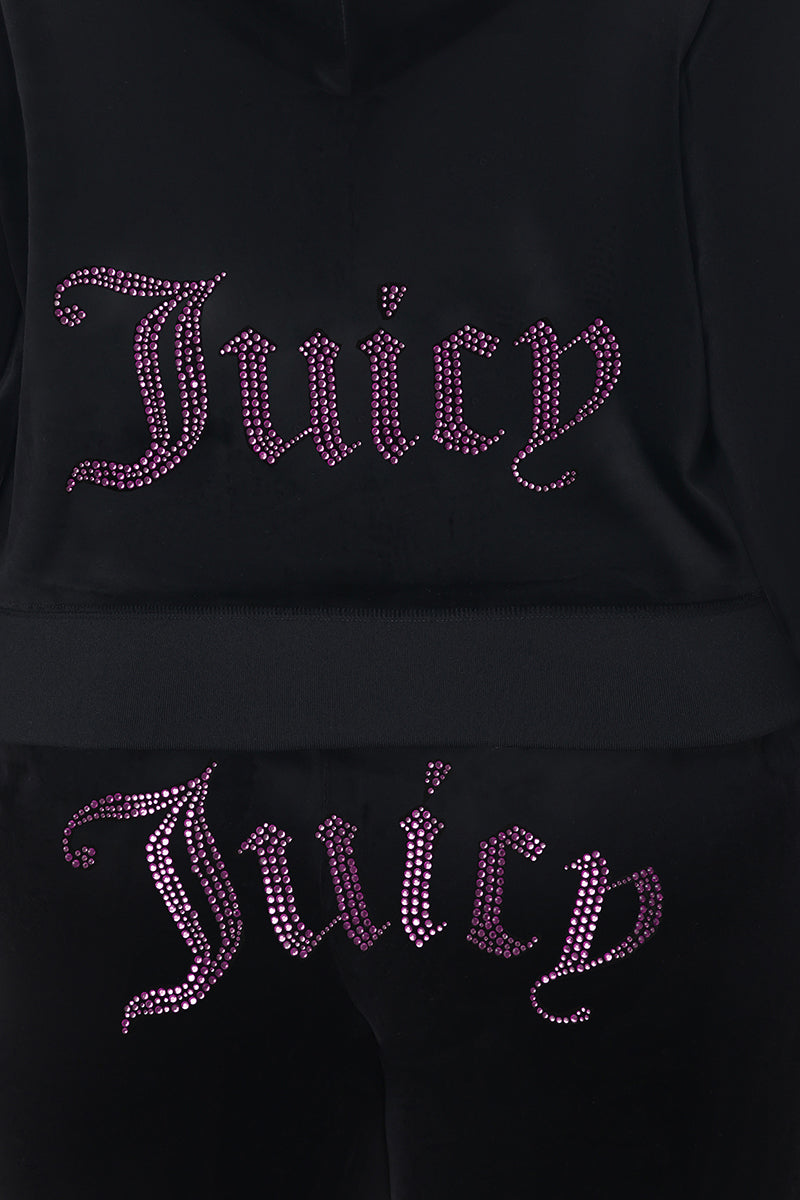 Plus-Size Technicolor Customizable Big Bling Velour Hoodie - Liquorice - Juicy Couture