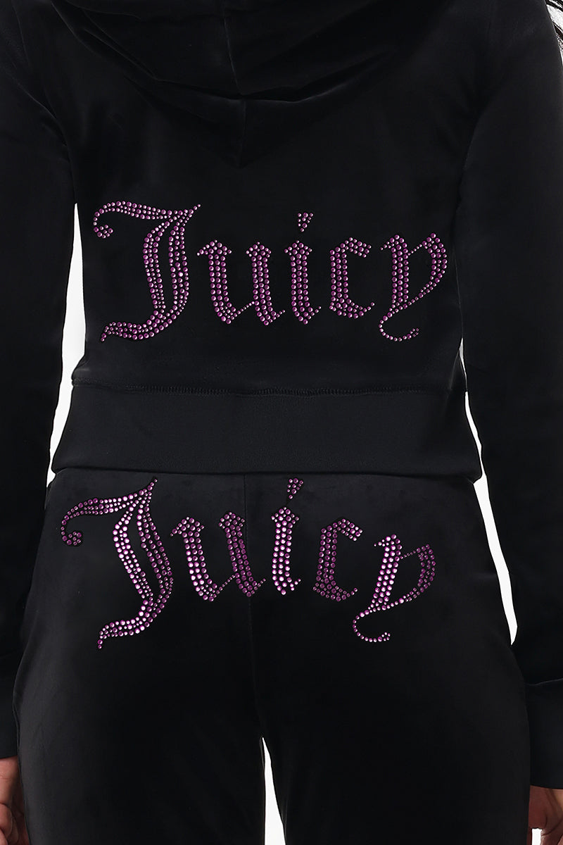 Technicolor Customizable Big Bling Velour Hoodie - Liquorice - Juicy Couture