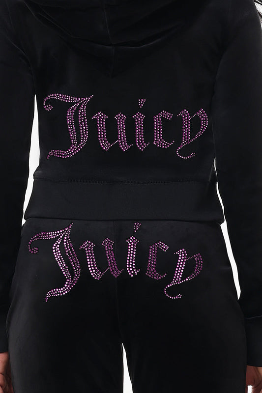 Technicolor Customizable Big Bling Velour Hoodie - Liquorice - Juicy Couture