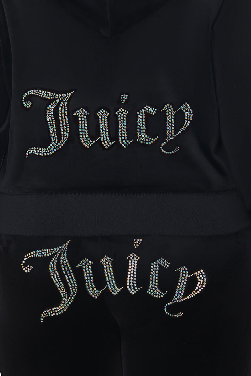 Plus-Size Technicolor Customizable Big Bling Velour Hoodie - Liquorice - Juicy Couture
