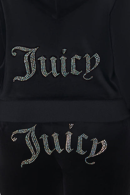 Plus-Size Technicolor Customizable Big Bling Velour Hoodie - Liquorice - Juicy Couture