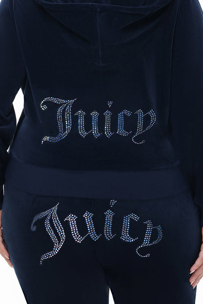 Plus-Size Technicolor Customizable Big Bling Velour Hoodie - Regal Blue - Juicy Couture