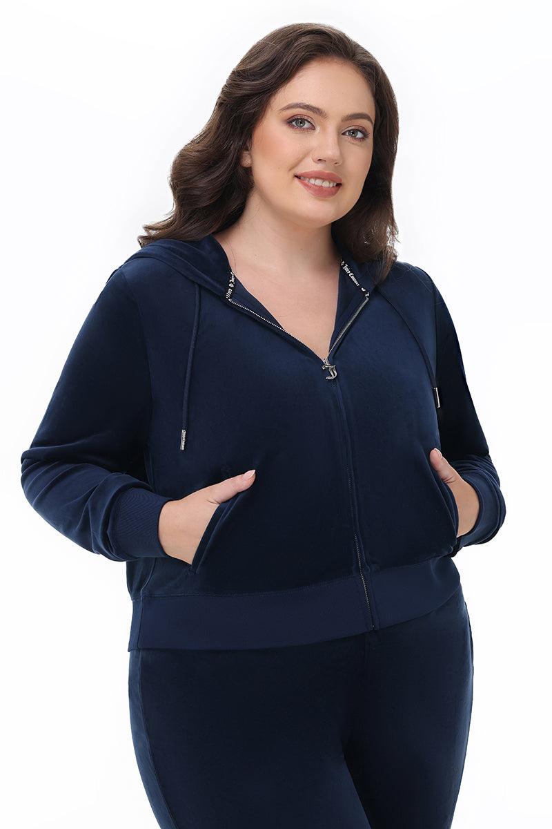 Plus-Size Technicolor Customizable Big Bling Velour Hoodie - Regal Blue - Juicy Couture
