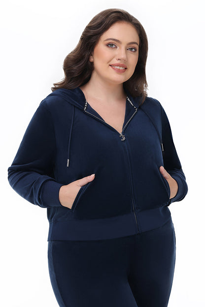Plus-Size Technicolor Customizable Big Bling Velour Hoodie - Regal Blue - Juicy Couture