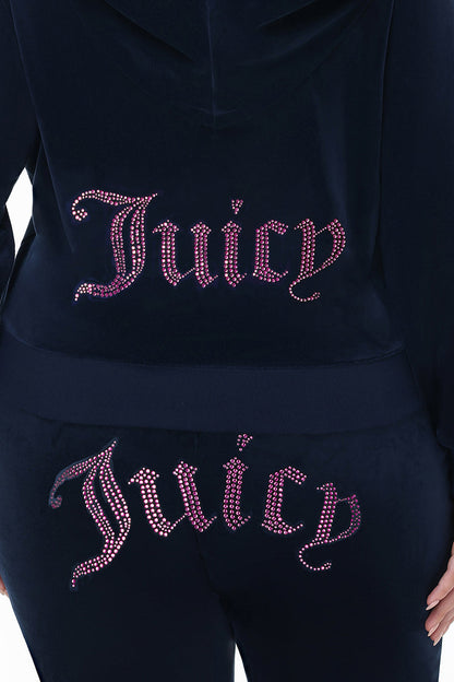 Plus-Size Technicolor Customizable Big Bling Velour Hoodie - Regal Blue - Juicy Couture