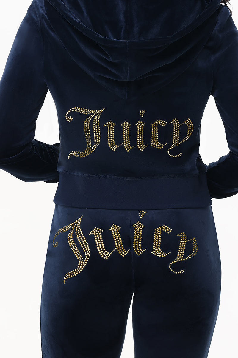 Technicolor Customizable Big Bling Velour Hoodie - Regal Blue - Juicy Couture