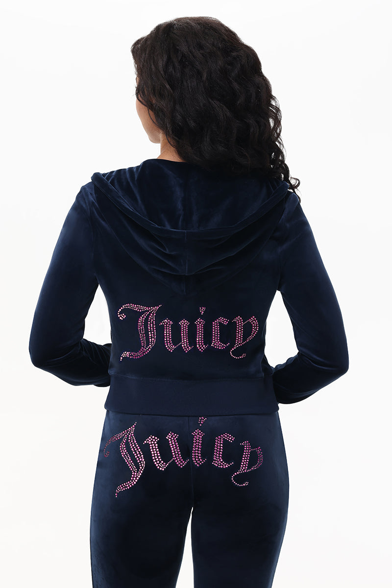 Technicolor Customizable Big Bling Velour Hoodie - Regal Blue - Juicy Couture