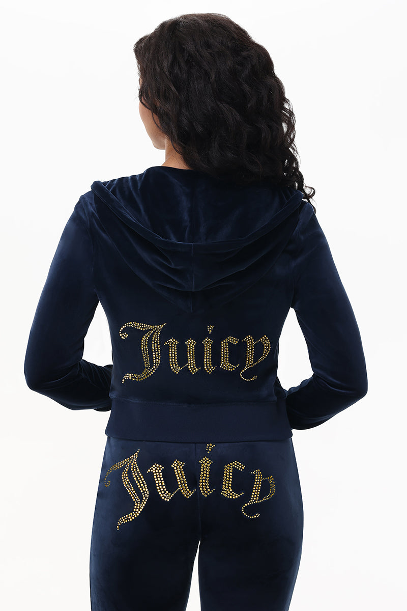 Technicolor Customizable Big Bling Velour Hoodie - Regal Blue - Juicy Couture