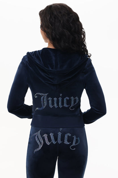 Technicolor Customizable Big Bling Velour Hoodie - Regal Blue - Juicy Couture