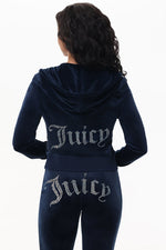 Technicolor Customizable Big Bling Velour Hoodie - Regal Blue - Juicy Couture