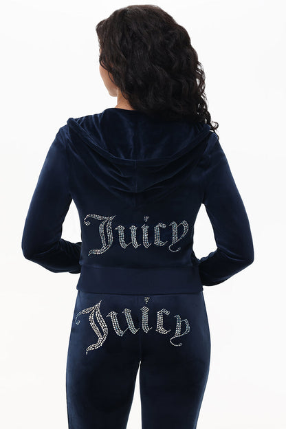 Technicolor Customizable Big Bling Velour Hoodie - Regal Blue - Juicy Couture
